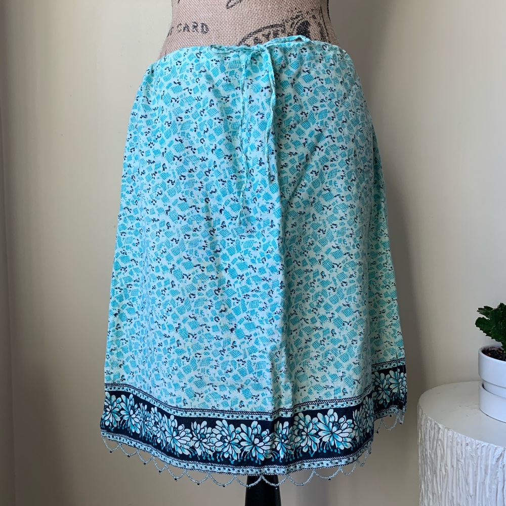 Blue Plate floral summer skirt with bead trim